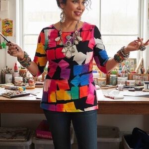 Snoskins Abstract Rainbow Watercolor Art Print Top Psychedelic Bright Dopamine